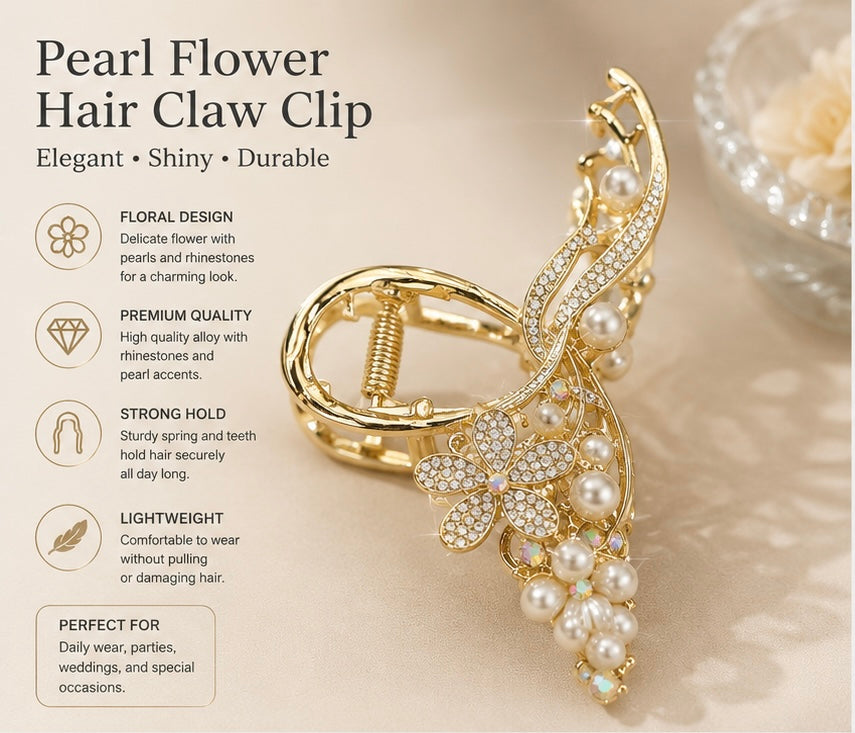 Pearl Blossom Metal Luxe Hair Claw Clip