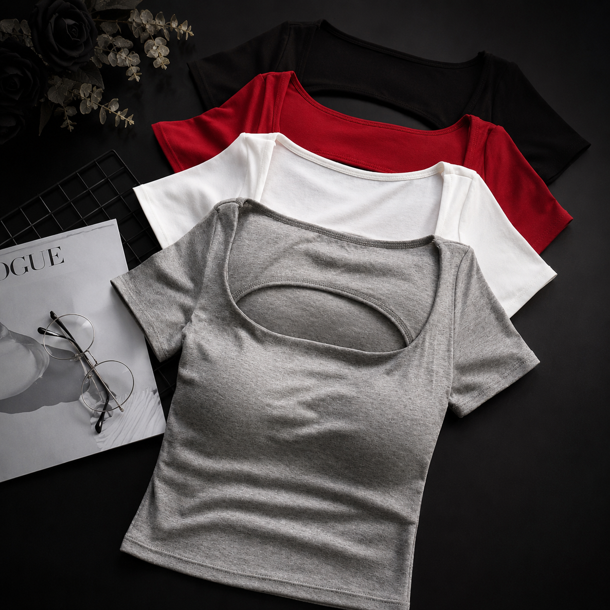 Women’s Premium Back Cut-Out Criss Cross Crop Top | Round Neck Half Sleeve Stretch Top