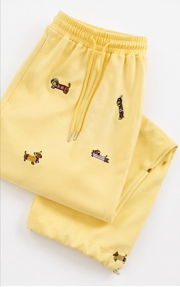 Cute Dachshund Embroidered Wide-Leg Lounge Pants