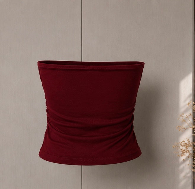 Burgundy Pearl-Ring Ruched Bandeau Top
