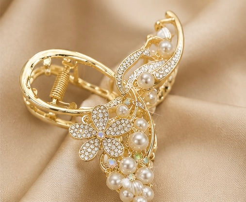 Pearl Blossom Metal Luxe Hair Claw Clip