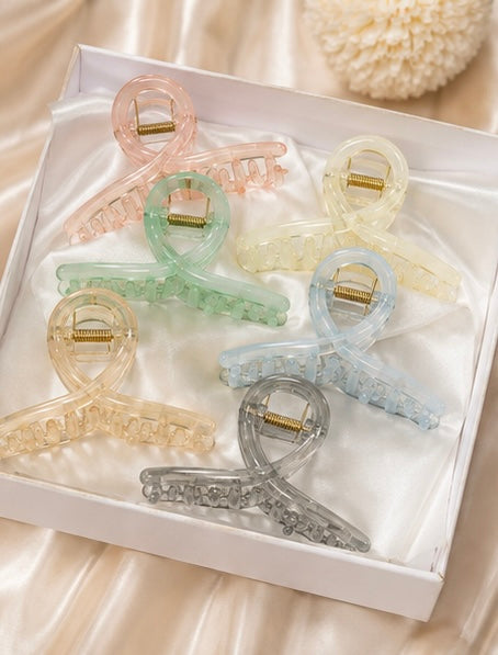 Pastel Loop Hair Claw Clips – Transparent Matte Hair Accessories (Pack of 2)