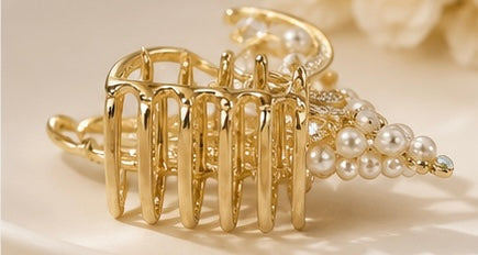 Pearl Blossom Metal Luxe Hair Claw Clip