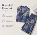 Women’s Botanical Print Cotton Night Suit Set – Full Sleeve Button-Down Pajama Set